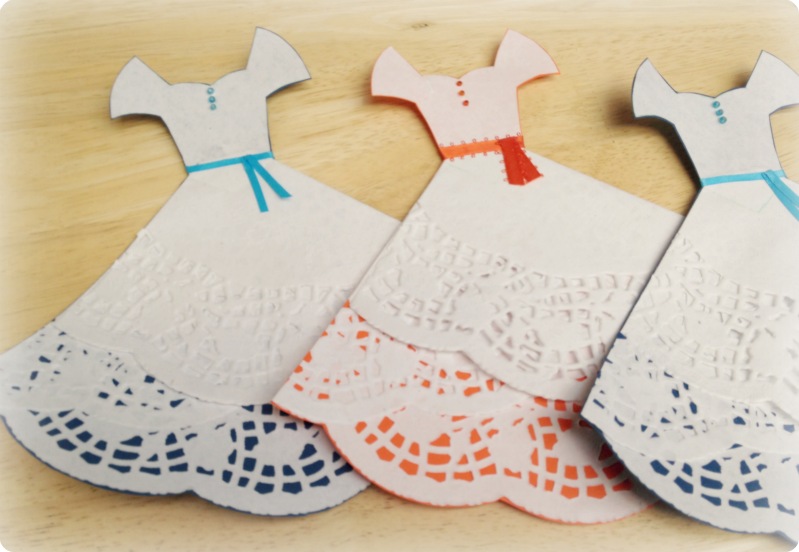 Show how to make craft paper doily dresses