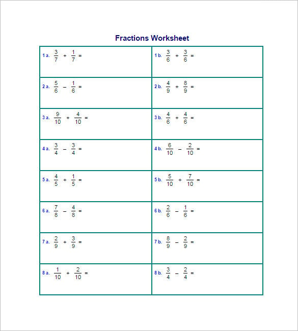 Addition and subtraction of algebraic fractions worksheets pdf