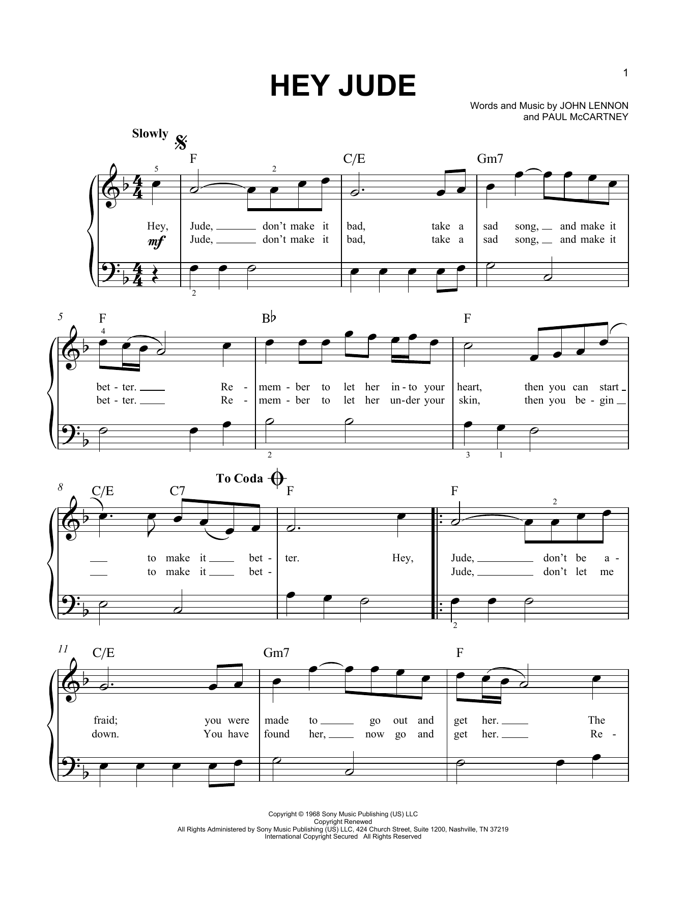 Hey jude easy piano sheet music pdf