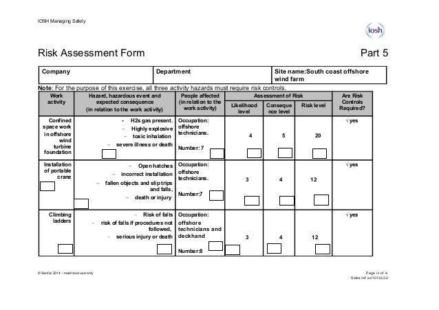 Iosh risk assessment project pdf