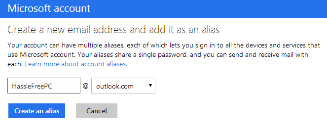 Outlook how to add alias
