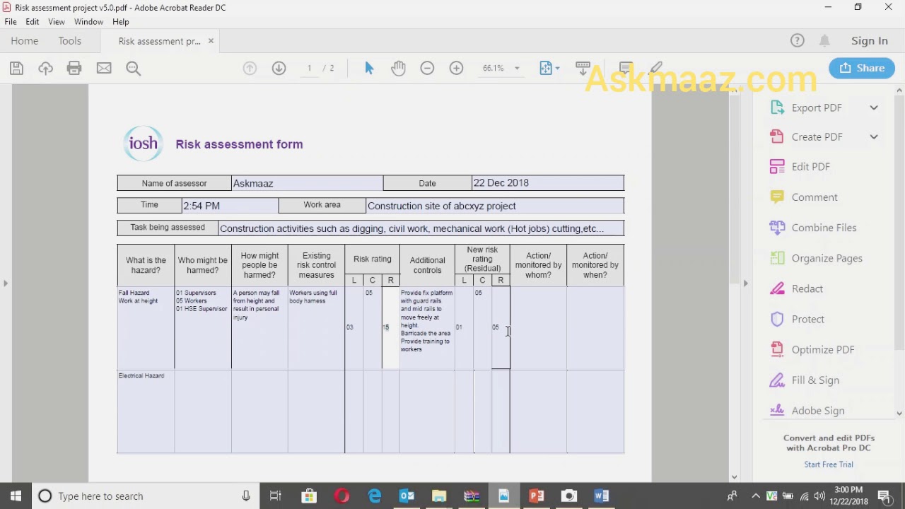 Iosh Risk Assessment Project Pdf